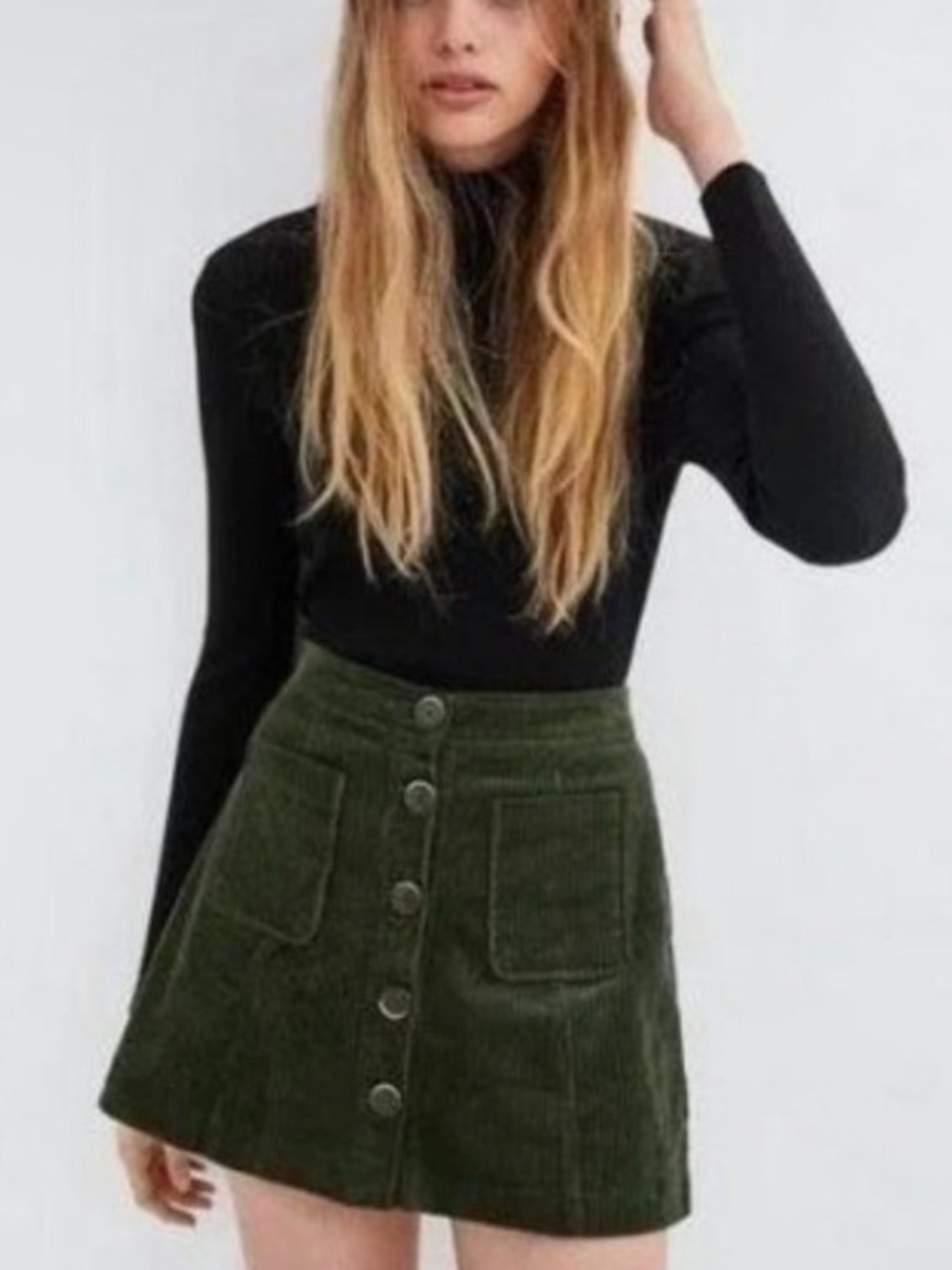 Zara TRF Collection Green Corduroy Mini Skirt, L